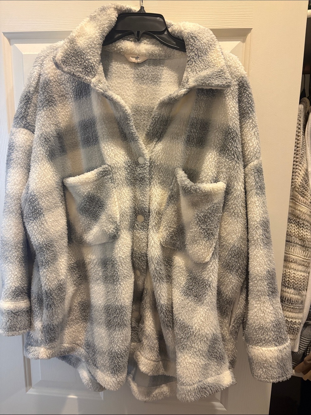 Cozy Plush Sherpa Shacket in Gray and Cream